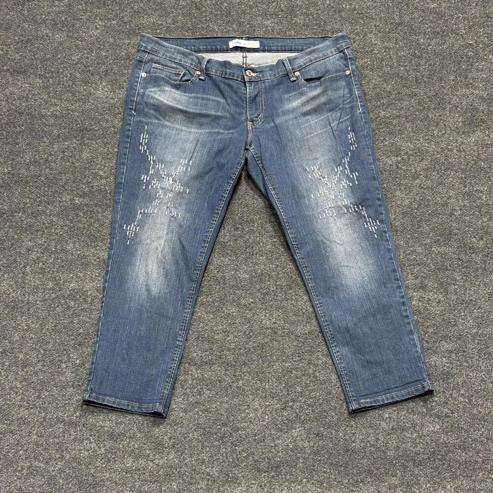 Levis 524 Skinny Jeans Womens 36 Blue Distressed Stretch Denim Mid Rise Cropped